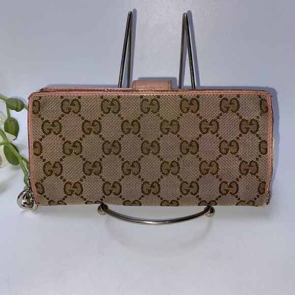 Authentic GUCCI GG Logo Leather Trim Long Clutch Wallet - Picture 2 of 9